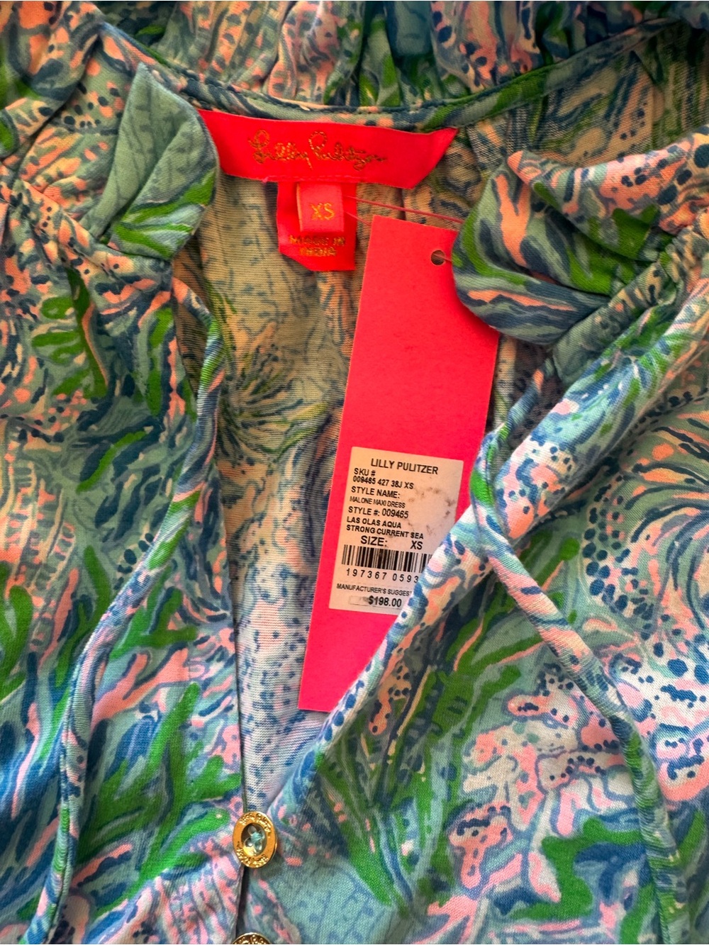 Lilly Pulitzer Maloone Maxi Teopical Tiered Coastal Las Olos xs nwt - Picture 11 of 13